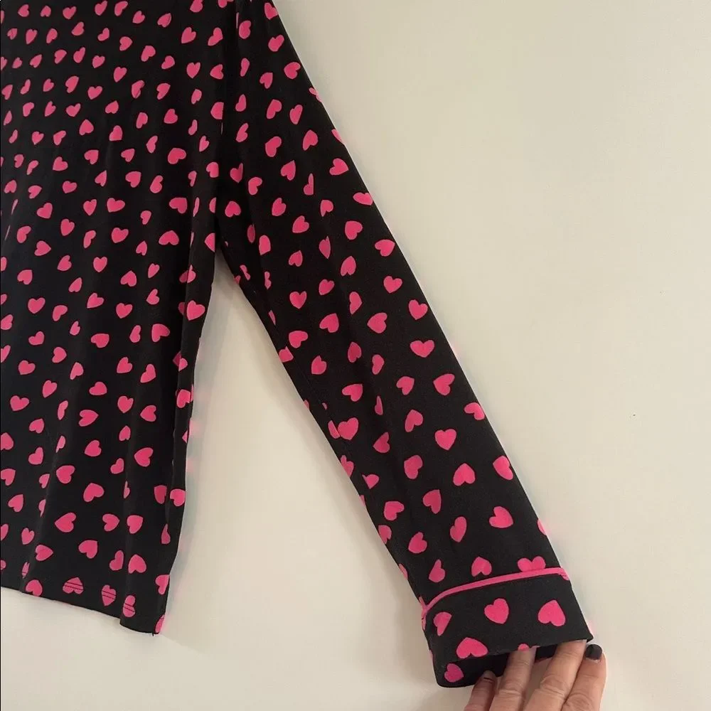 Kate Spade New York Pajama Set Small Pink Hearts Long Sleeve Pant Set